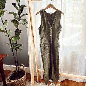 Vintage faded glory button front dress military olive green collared usa cotton